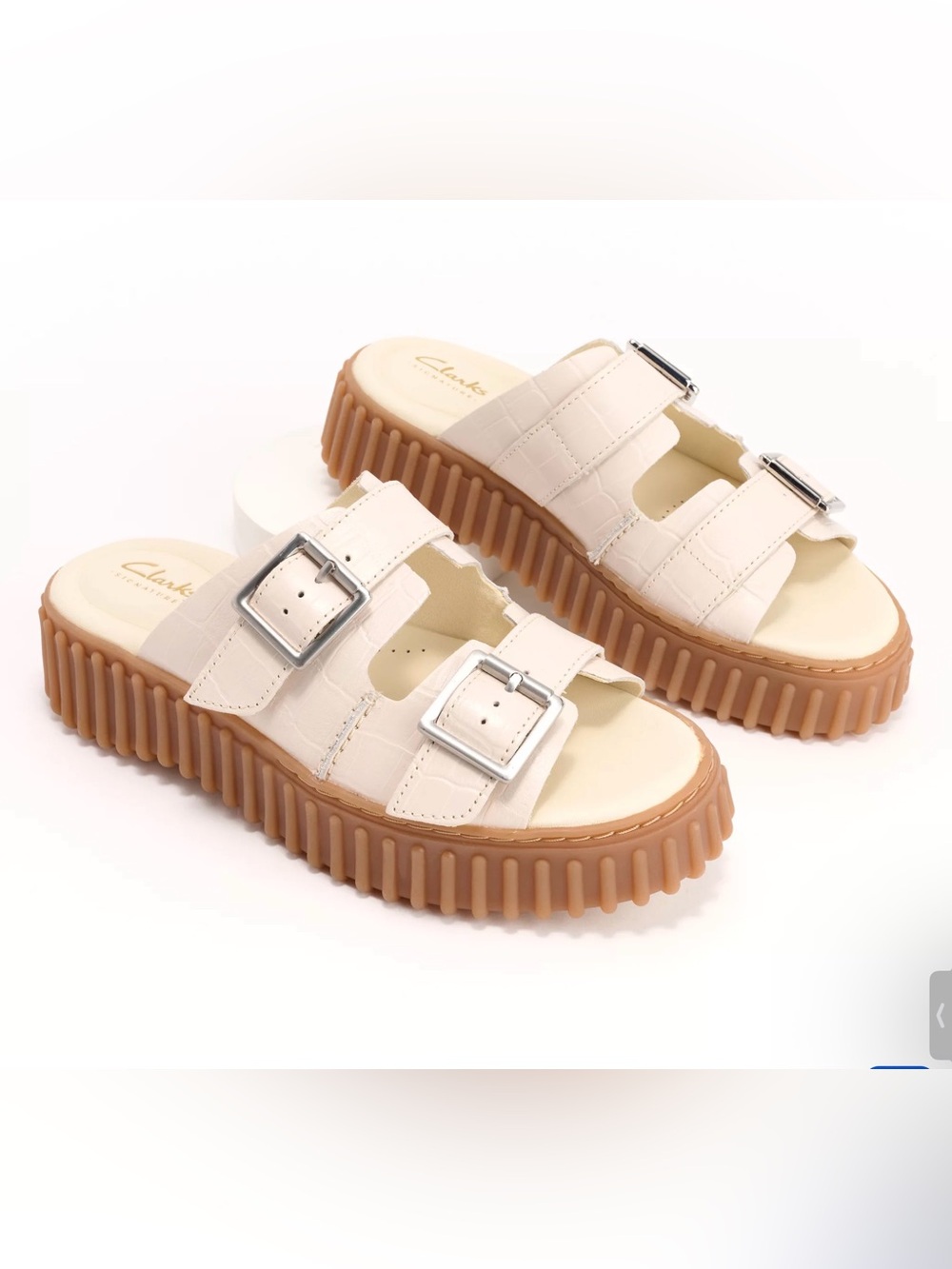 Clarks Women's Cream Double-Buckle Platform Sandals